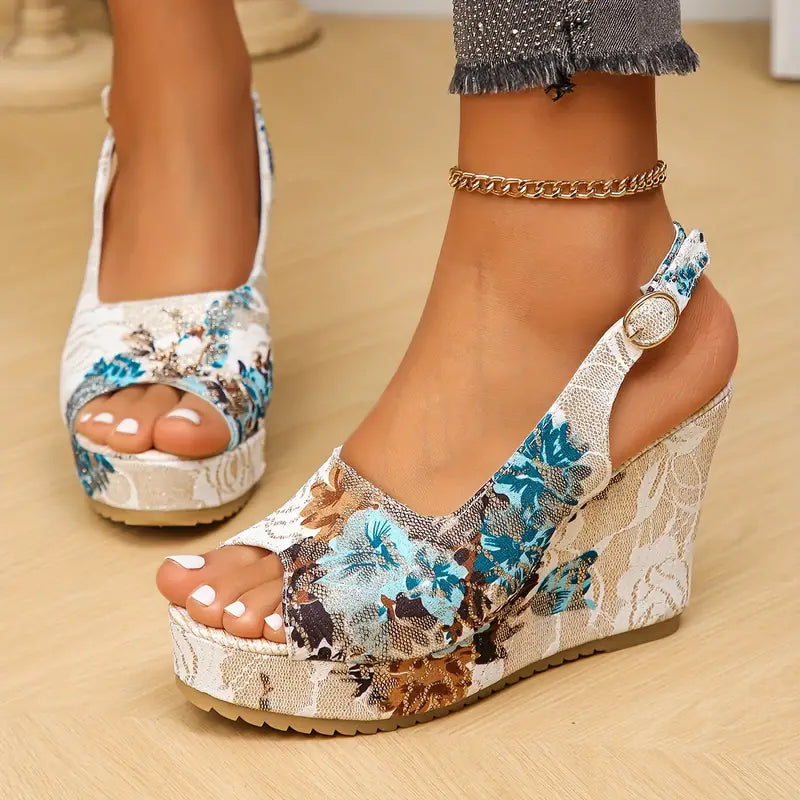 Vrouwensandalen Bloemenpatroon Zacht Leder Comfortabele Zomer