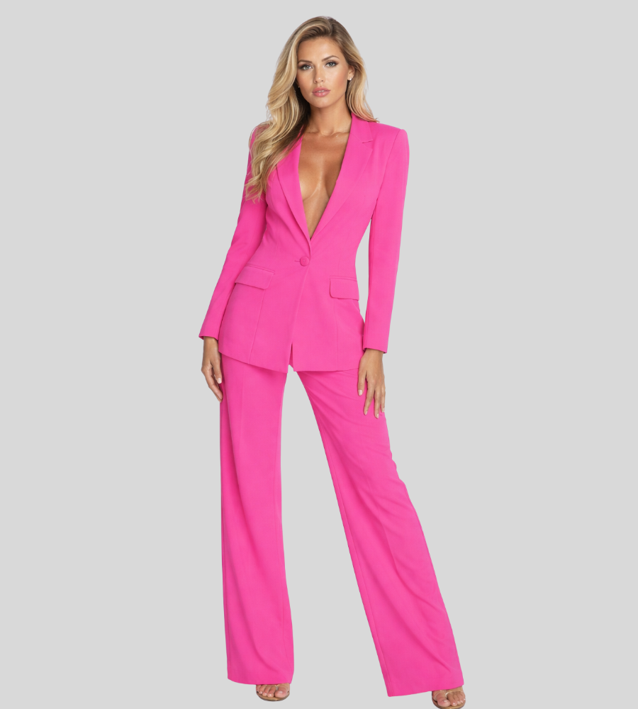 Dames Linnen Colbertrandige Broek Set Regular Fit