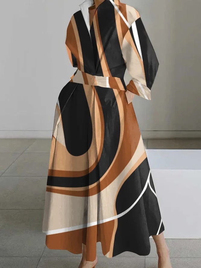 Dames Jurk Overhemdkraag Elegante Korte Mouw