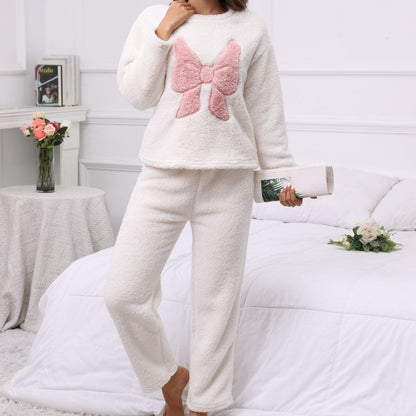 Dames Huispak Zacht Tweedelig Lounge Set met Strik