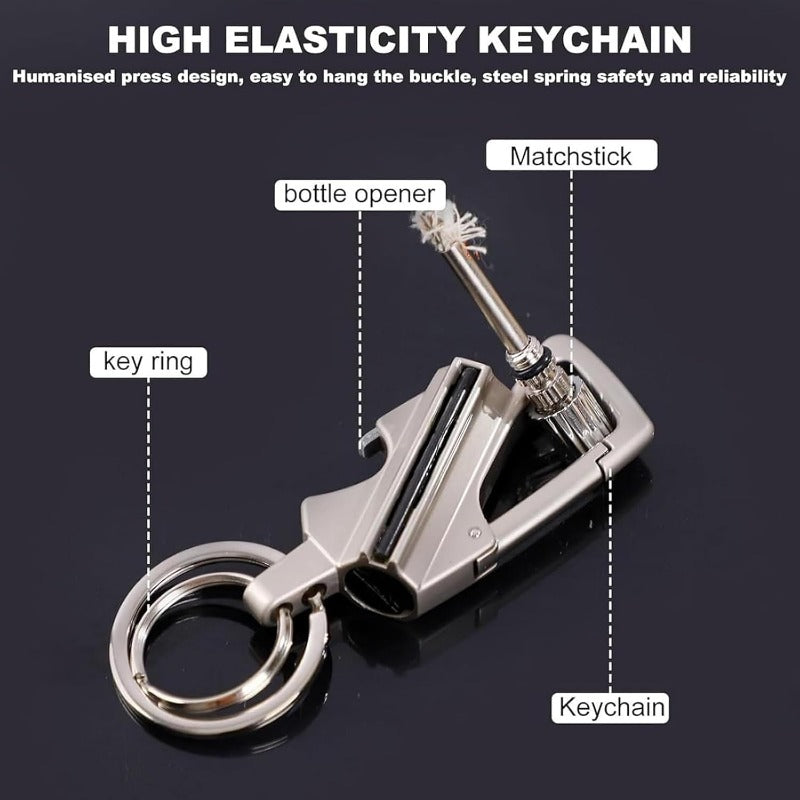 Permanente lucifer sleutelhanger met flesopener – 3-in-1 survival aansteker voor outdoor gebruik