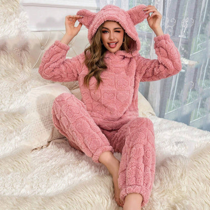 Dames Pyjama Set Zacht met Oortjes Hartjes Teddylook