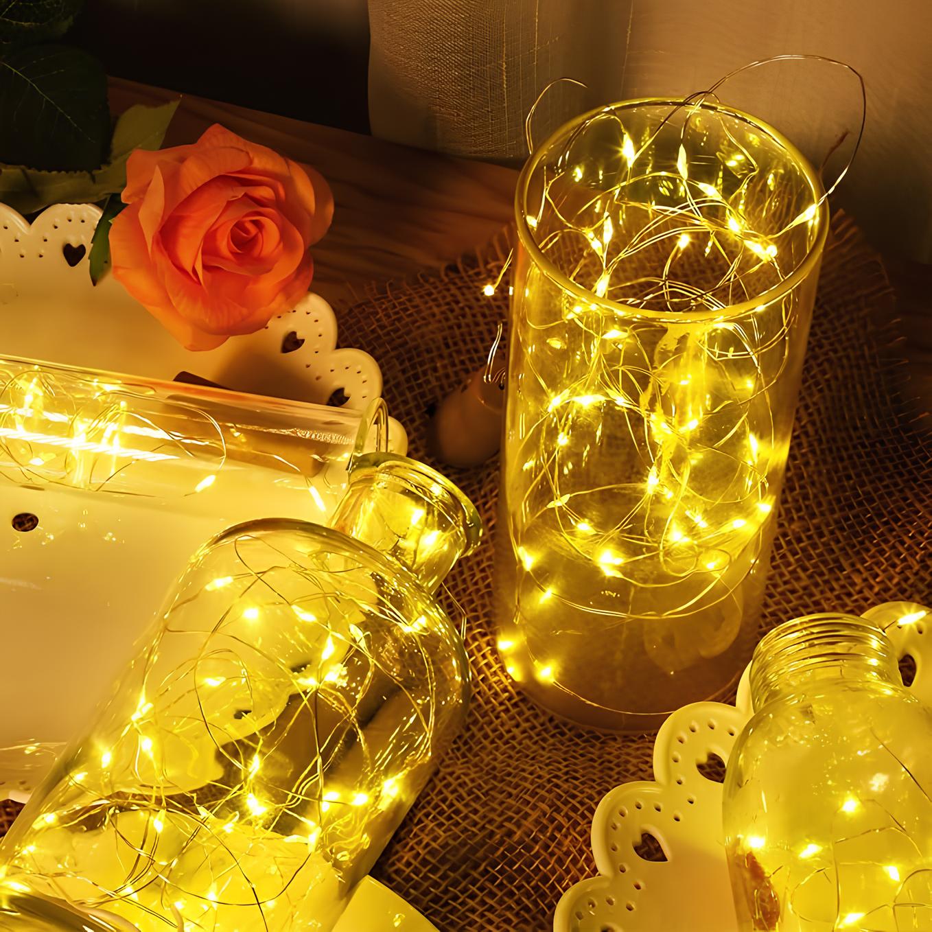 Solar LED Lichtsnoer Warm Wit Groene Koperdraad IP65 Waterdicht Voor Tuin Terras & Balkon