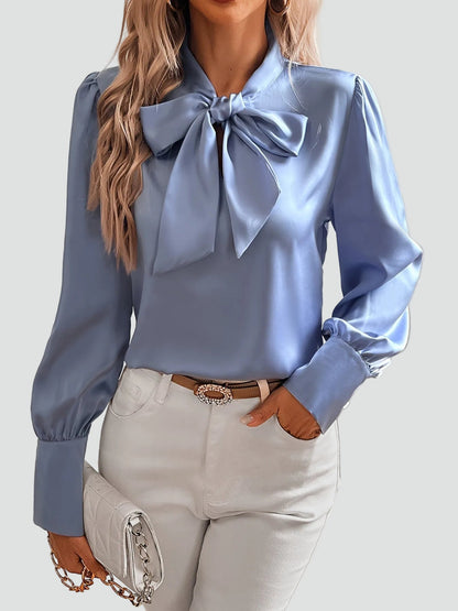 Dames Blouse Satijnen Met Strik en Lange Mouwen Elegance - StudioMarella