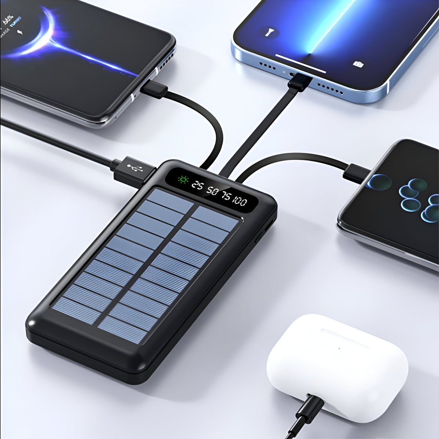 Draagbare Zonne-Energiebank 20.000mAh Externe Accu met LED-Display voor Smartphones Tablets Camping Reis Outdoor Opladen USB
