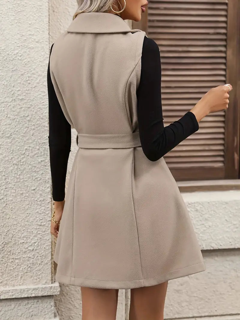 Dames Vestjas Geruit met Riem Klassiek Design