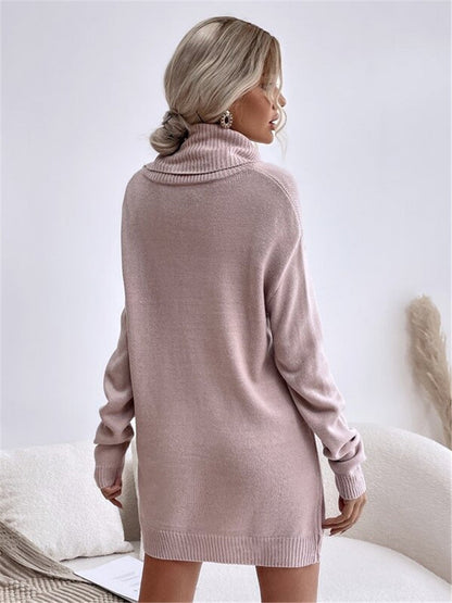 Dames Trui Jurk Warm Gebreid met Hoge Kraag