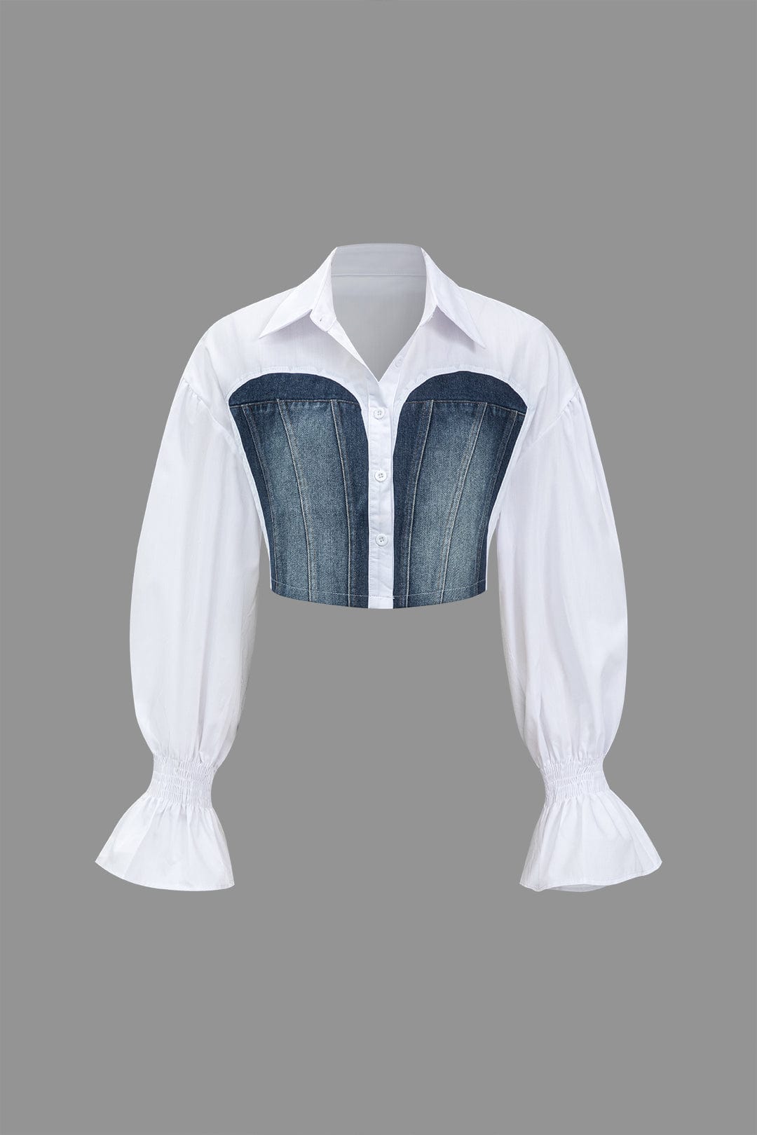 Vrouwelijke Blouse Wijd met Denim Details en Lange Mouwen - StudioMarella