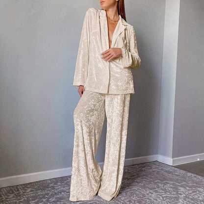 Dames Velvet Broekpak Lange Mouwen Shirt Set Comfortabele Stof - StudioMarella