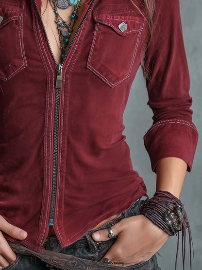 Klassieke Jeans Shirt met Flapzakken en Rits Sluiting