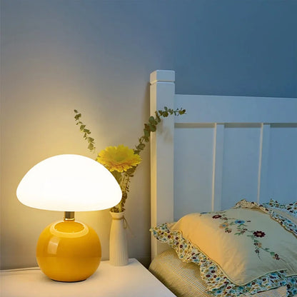 Tafellamp Paddenstoel Crème Keramiek Retro Design Dimbaar LED