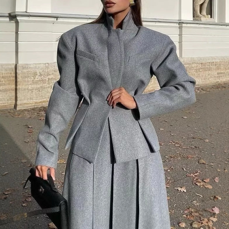 Dames Blazer Set met Rok en Jurk Geplooid Elegante Outfit