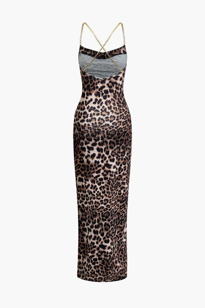 Leopard Maxikleed Lange Verleidelijke Jurk met Beenspleet