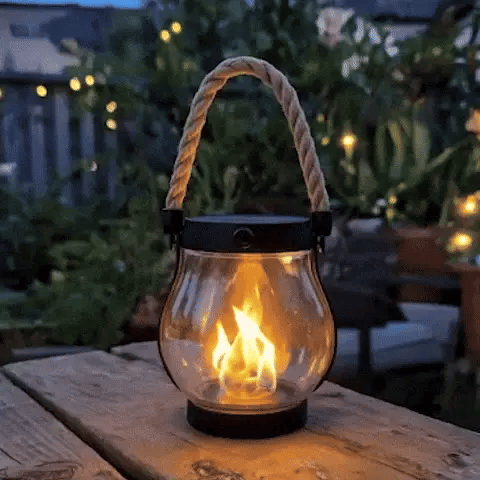 Zonne-energie Lantaarn Vlam Effect 22 LED 25,5cm Buiten Tuin Terras Hangend Zonne-energie Sfeerverlichting Henneptouw Waterdicht