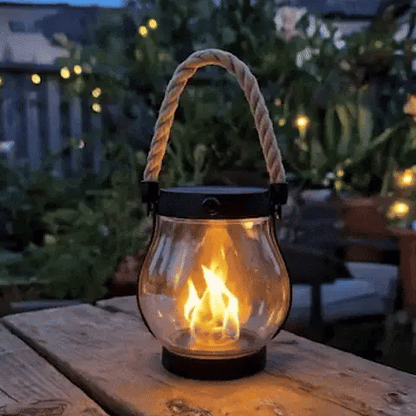 Zonne-energie Lantaarn Vlam Effect 22 LED 25,5cm Buiten Tuin Terras Hangend Zonne-energie Sfeerverlichting Henneptouw Waterdicht