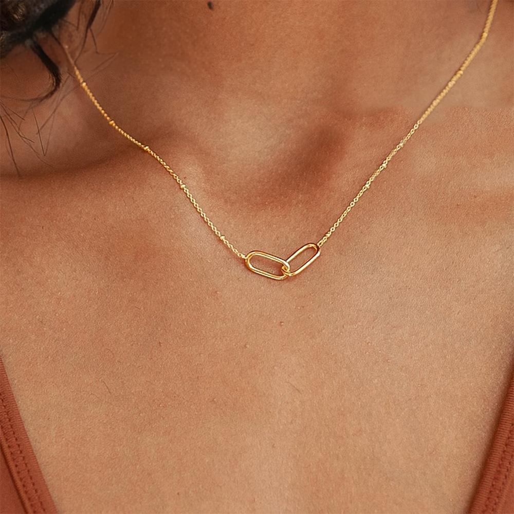 Dames Ketting Ovaal Staal Schakel Elegante Minimalistische Halsketting