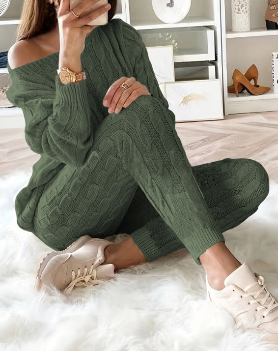 Dames Lounge Set Warme Kabeltrui Legging en Top