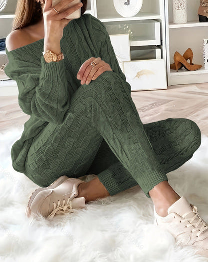 Dames Lounge Set Warme Kabeltrui Legging en Top