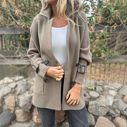 Dames Jas Gebreid Mid-Lengte Wool Look Elegante Buizen