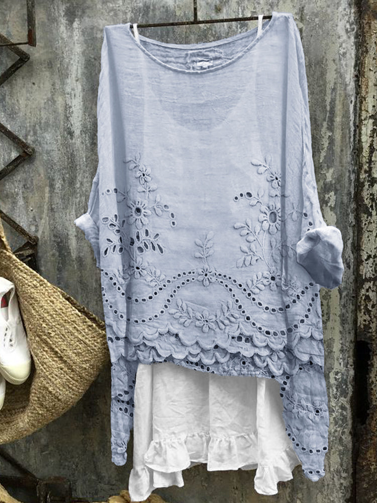 Vrouwelijke Bloemen blouse met Dubbele Rand en Rijke Borduurwerk