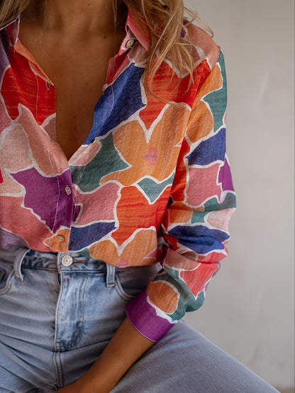 Dames Blouse Viscose Comfortabele Pasvorm Geometrisch Motief