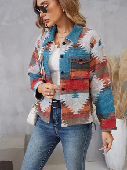 Dames Leerjack Aztekenprint Klassiek Model