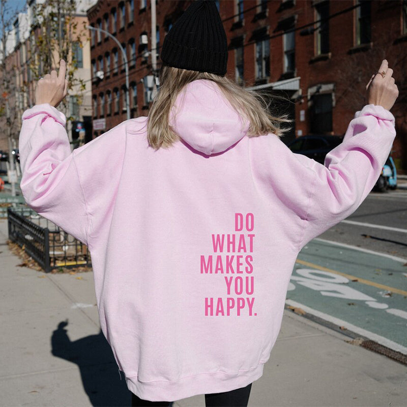Dames Hoodie Happy Print Zacht en Ruimvallend