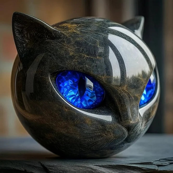 Decoratieve Kattenkop Sculptuur – Glanzende Afwerking met Hypnotiserende Ogen