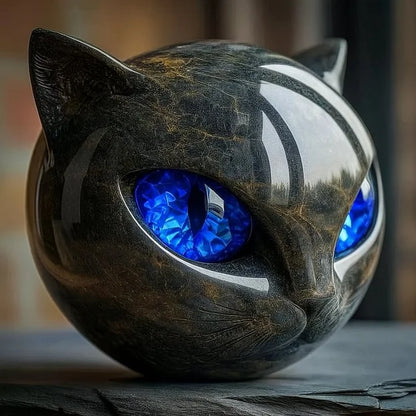 Decoratieve Kattenkop Sculptuur – Glanzende Afwerking met Hypnotiserende Ogen