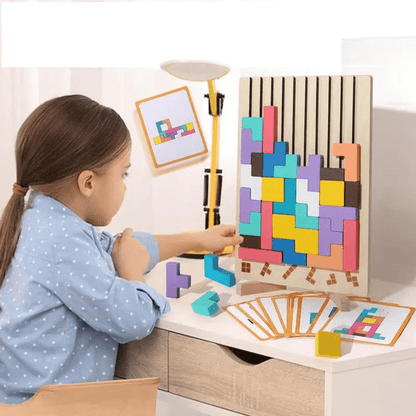 Houten 3D Puzzelspel voor Kinderen – Creatief Tetris Stapelspel met Geometrische Blokken – Ruimtelijk Inzicht & Handcoördinatie