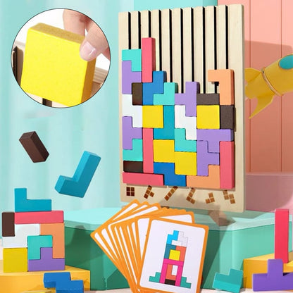 Houten 3D Puzzelspel voor Kinderen – Creatief Tetris Stapelspel met Geometrische Blokken – Ruimtelijk Inzicht & Handcoördinatie
