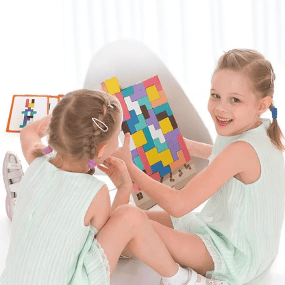 Houten 3D Puzzelspel voor Kinderen – Creatief Tetris Stapelspel met Geometrische Blokken – Ruimtelijk Inzicht & Handcoördinatie