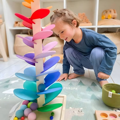 Houten Knikkerbaan Educatief Speelgoed Gekleurd Montessori 71cm Vanaf 10 Maanden