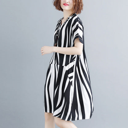 Linnen Jurk Streepjes Zomerjurk Vrouw