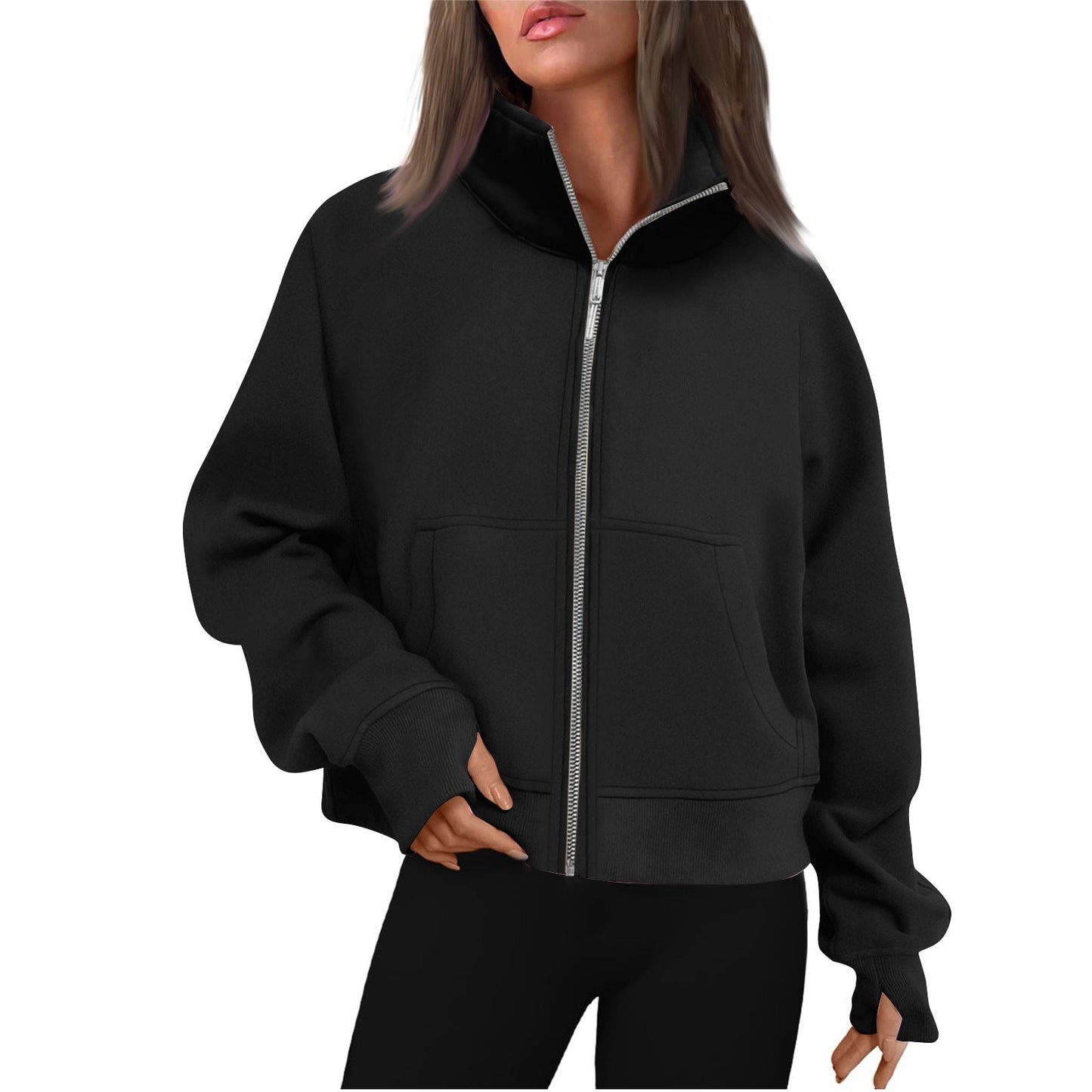 Dames Vest Rits Hoge Kraag Basic Trendy Grijs