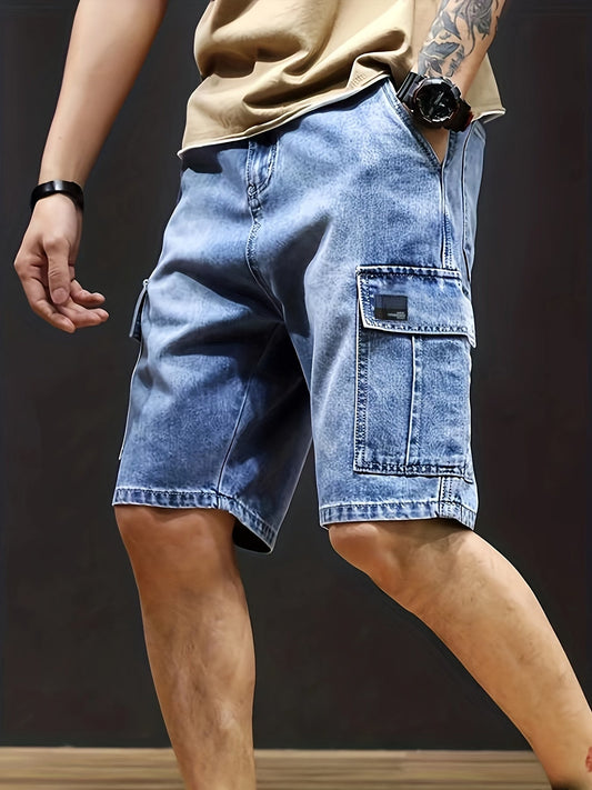 Heren Cargo Shorts Giel Blauw Denim Zomerbroek - StudioMarella