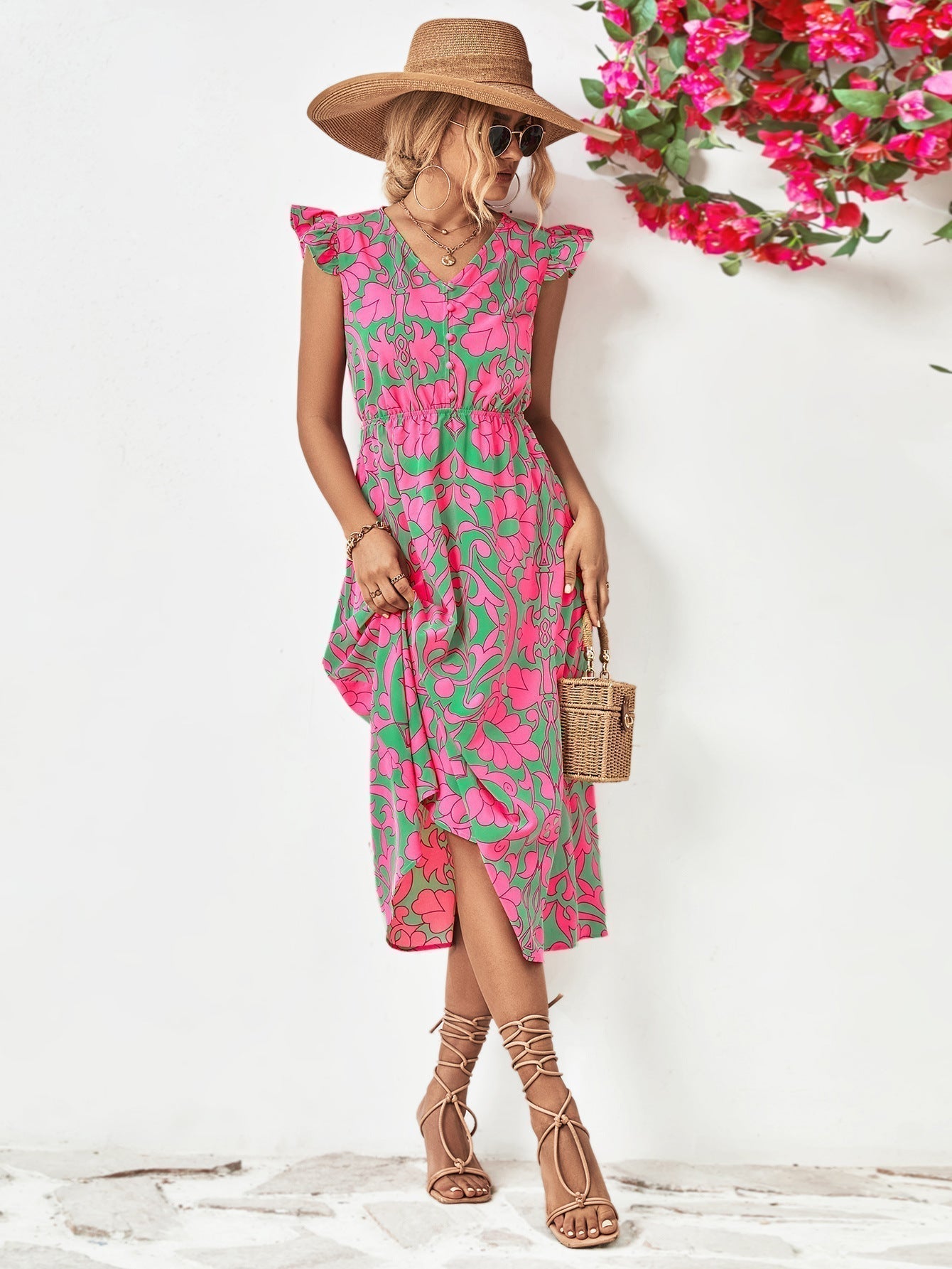 Zomerjurk Korte Mouwen Bloemenprint Vrouwelijk Design
