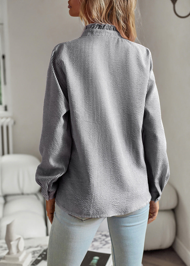 Dames Blouse Elegante Ruches Fijn Geweven Zomermodel