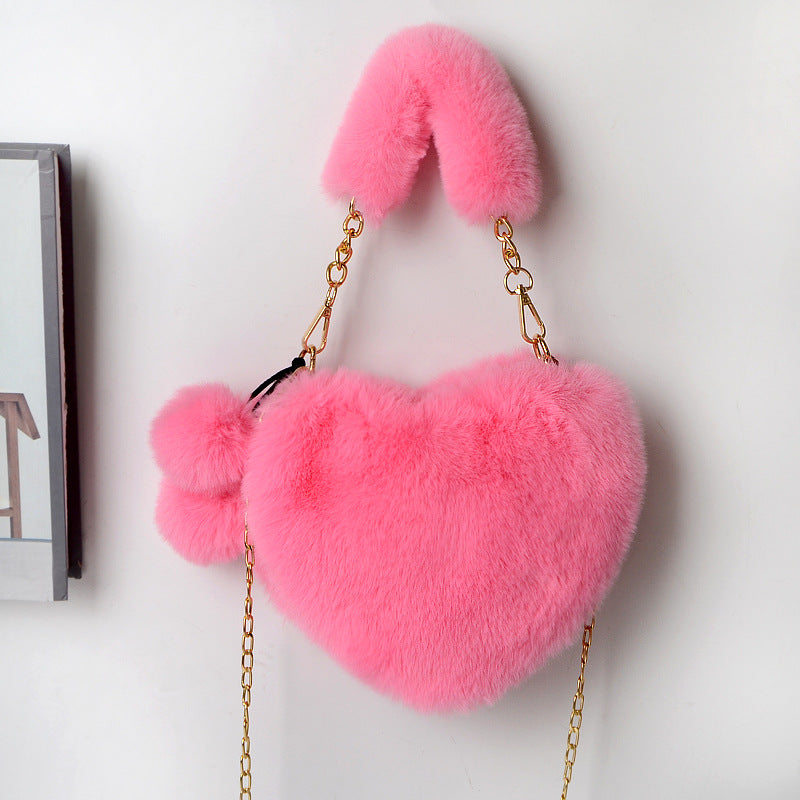 Dames Handtas Plush Hartvorm met Ketting Sluiting