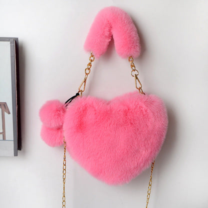 Dames Handtas Plush Hartvorm met Ketting Sluiting