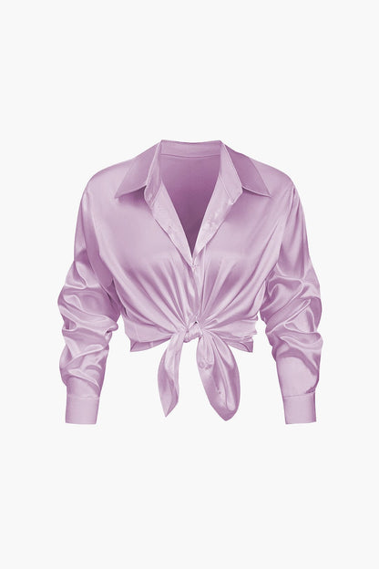 Vrouwelijke Blouse van Satijn Lang Mouw Elegant Model