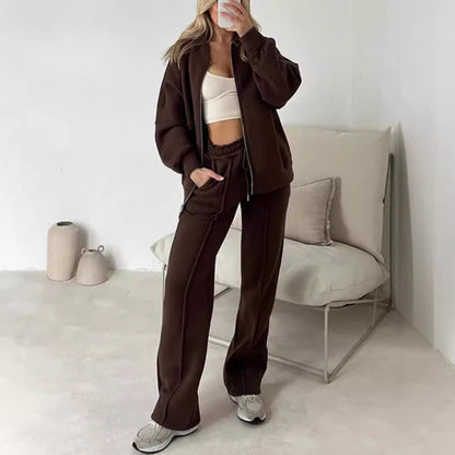 Dames Trainingsoutfit Sportief met Ritsvest en Wijde Joggingbroek
