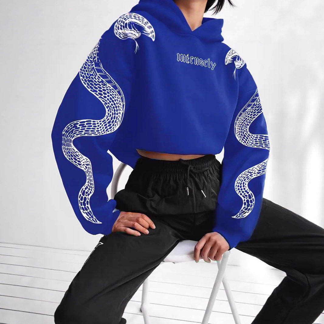 Dames Hoodie Kort Slangen Print Casual Mode