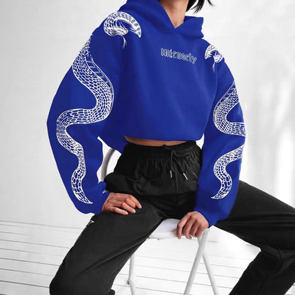 Dames Hoodie Kort Slangen Print Casual Mode