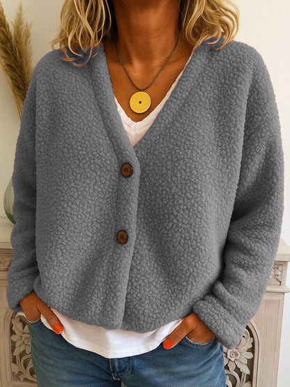 Dames Fleece Vest Warm met V-hals en Knopen → Dames Fleece Vest Warm en Comfortabel met Knopen