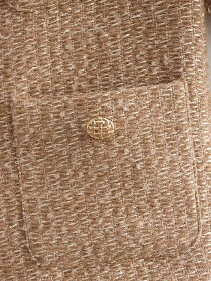 Dames Jas Boucle Stijlvol Goud Geheel Met Zakken