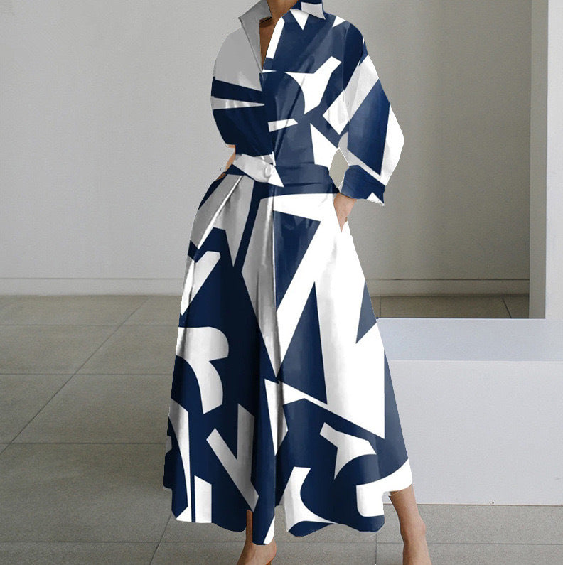 Dames Jurk Overhemdkraag Elegante Korte Mouw