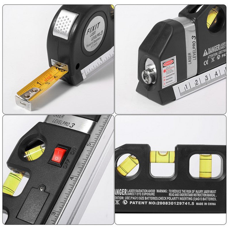 4-in-1 Multifunctioneel Lasermeetapparaat met Rolmaat en Waterpas – Precisie Meetgereedschap voor Doe-Het-Zelvers en Professionals