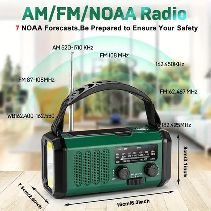 Multifunctionele Dynamo Noodradio 10000mAh Zonnepaneel Handslinger Weeralarm Zaklamp Powerbank Camping