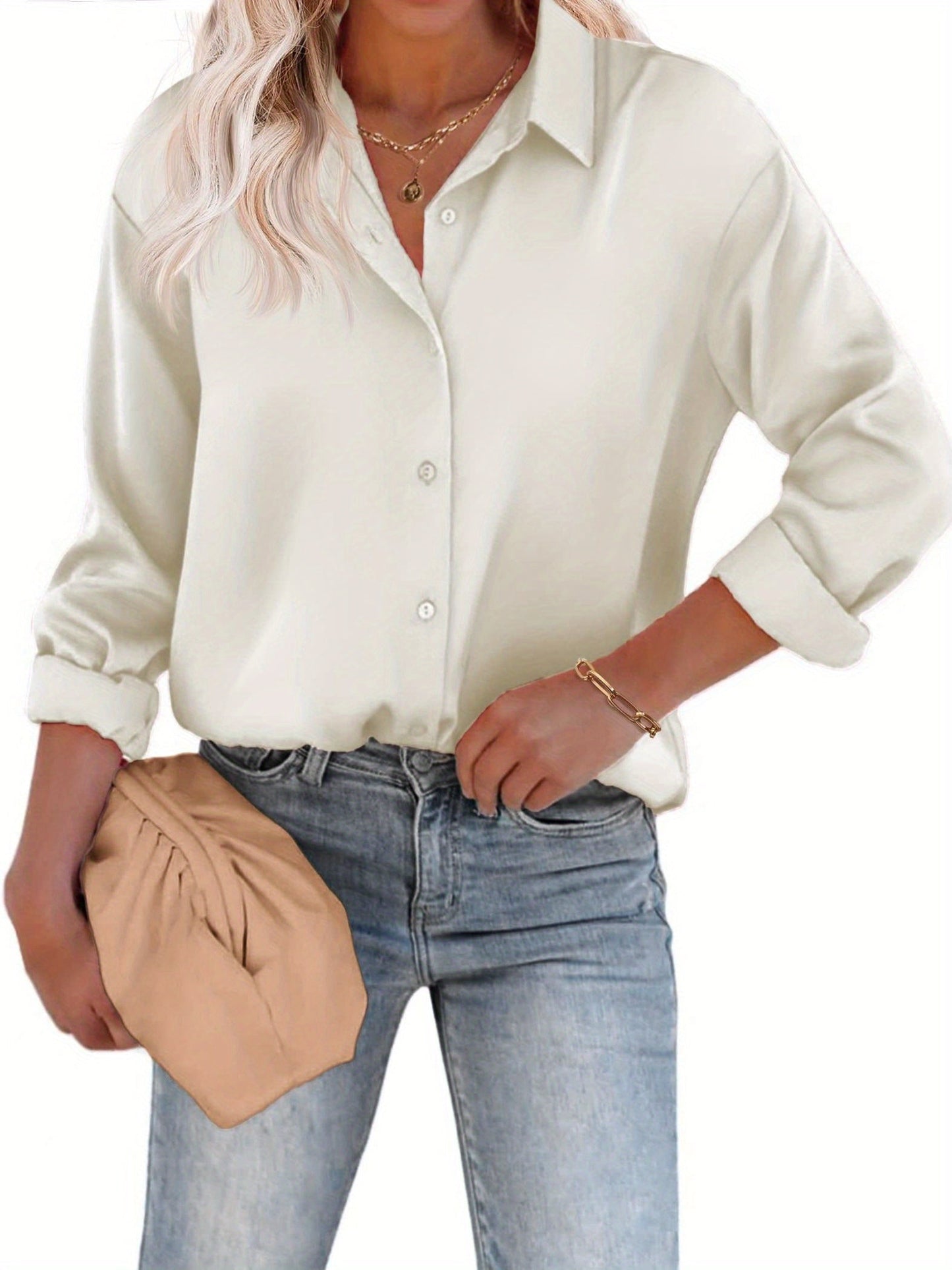 Vrouwen Blouse Lange Mouwen Knoopsluiting Elegant